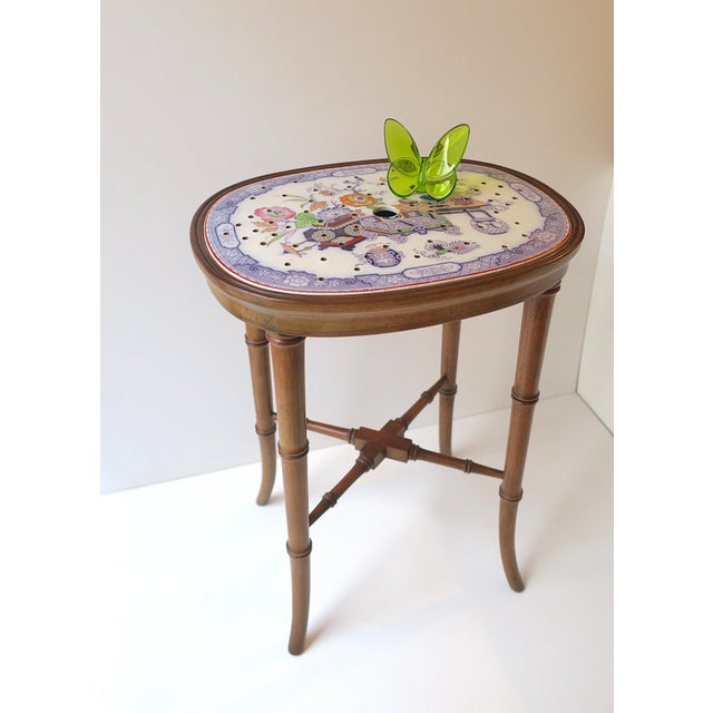 English Faux-Bamboo Mahogany Accent Drinks Table With Porcelain Top, Circa Early-20th C For Sale In New York - Image 6 of 14
