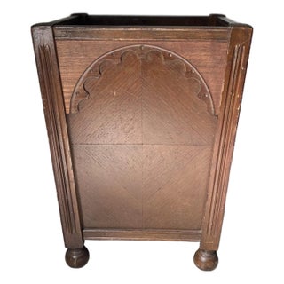 Mid 20th Century Large Oak Gothic Revival Wastebasket/Planter For Sale