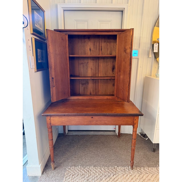 19th Century Antique American Primitive Pine Two-Piece Stepback Cupboard Hutch For Sale - Image 5 of 7