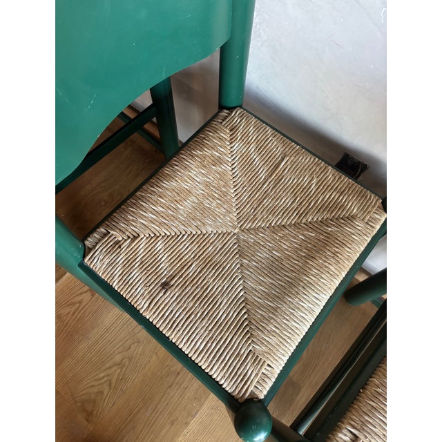1970s Mid Century Green Padova Chairs With Striated Woven Rush Seats Attributed to Hank Lowenstein For Sale - Image 14 of 15