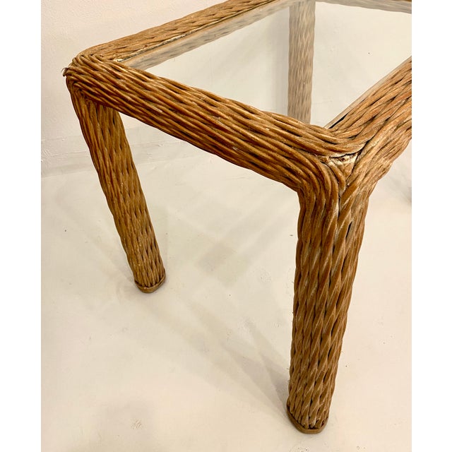 Wood Relocation Super Sale! 1980s Twisted Rattan Modern Coastal Style Side Table For Sale - Image 7 of 11