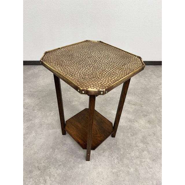 Jugendstil Side Table with Hammered Brass Top, 1920s For Sale - Image 4 of 11
