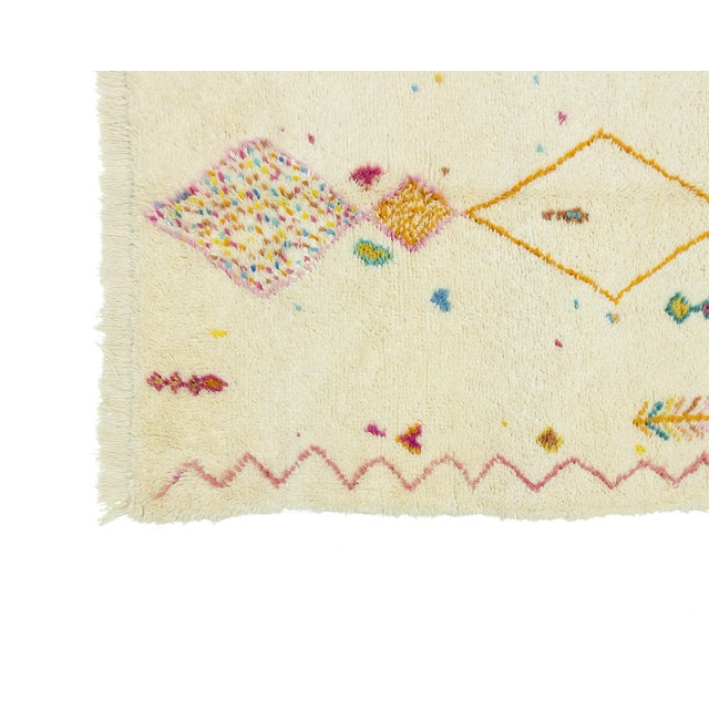 Cream Multi-Color Hand-Knotted Moroccan Wool Rug | 8'2" X 5'5" | One of a Kind For Sale - Image 8 of 11