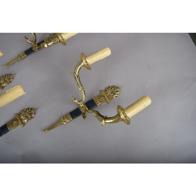 Vintage French Empire Style Torch Wall Sconces in Gilt Bronze, 1950s, Set of 4 For Sale - Image 11 of 18