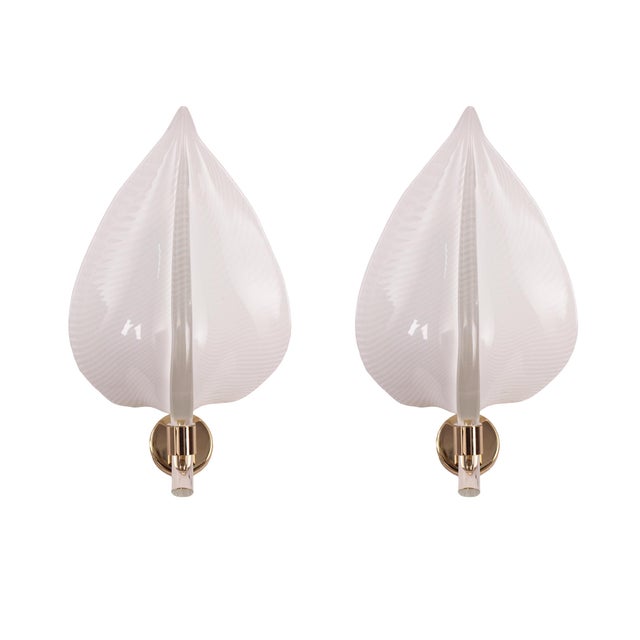 Wall Lamps in White Murano Glass, Blown Glass with Golden Decorations, Italy, 1990s, Set of 2 For Sale - Image 13 of 13