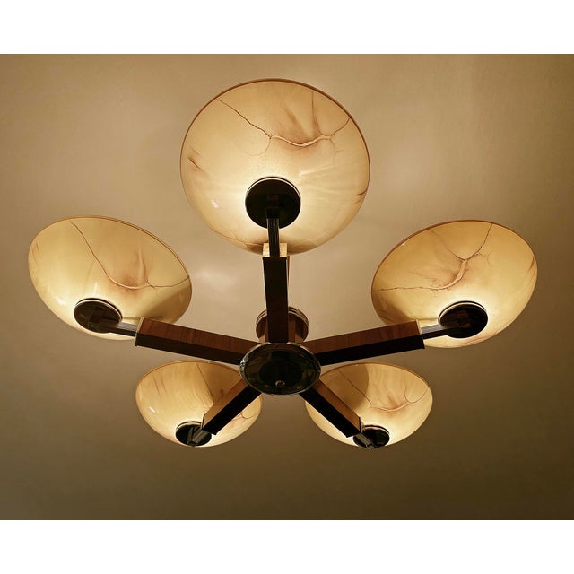 Large Art Deco Pendant Light in Wood and Glass, 1930s For Sale - Image 10 of 18