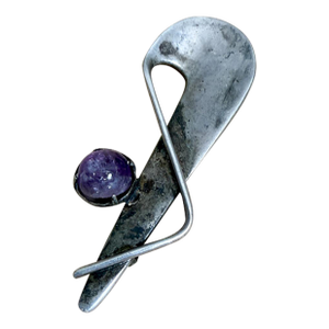 1970s Miguel Melendez Modernist Sterling Silver Amethyst Brooch