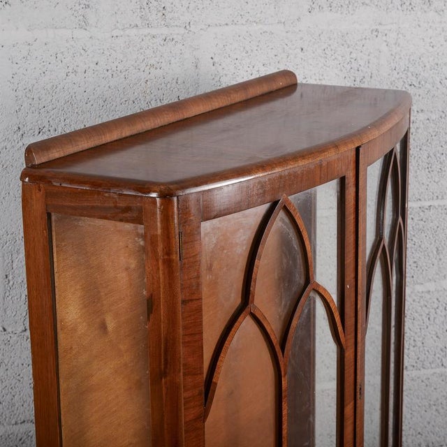 Wood Small English Display Cabinet with Curved Doors and Glass, 1920 For Sale - Image 7 of 9