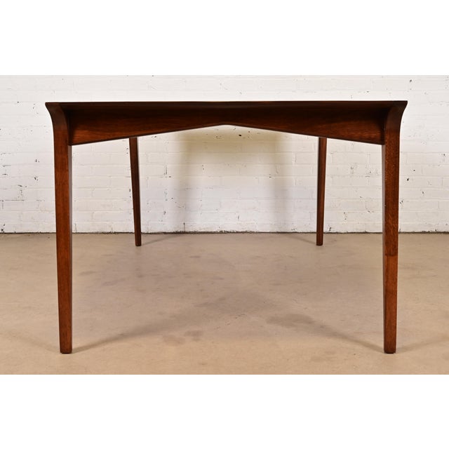 John Van Koert for Drexel Mid-Century Modern Sculpted Walnut Extension Dining Table, Newly Refinished For Sale - Image 10 of 12