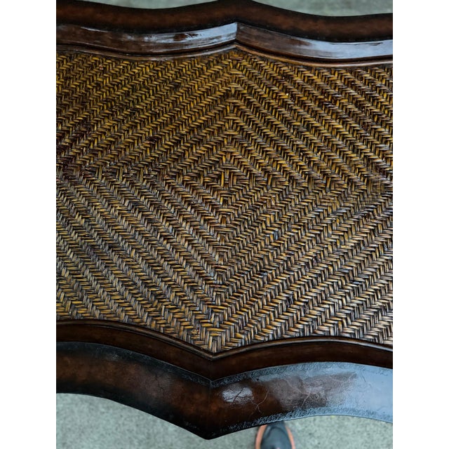 1980s Maitland-Smith Regency Faux Bamboo Base Leather and Wicker Tray Top Coffee Table For Sale - Image 14 of 18