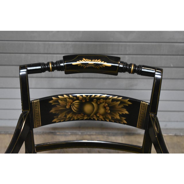 Mid 20th Century L. Hitchcock Arm Chair Black and Gold With Rush Seat