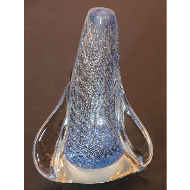 Vintage Murano Twisted Spiral Sky Blue and Clear Art Glass With Silver Murine 1960's For Sale - Image 12 of 13