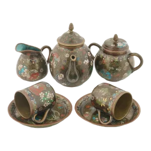 Late 19th Century Antique Meiji Era Japanese Cloisonne Enamel Tea Set - Set of 7