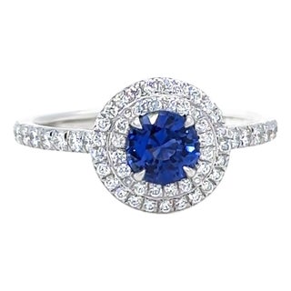 Tiffany & Co. Platinum Blue Sapphire & Diamond Engagement Ring 1.15ct 4.65g, Size 6.75 For Sale