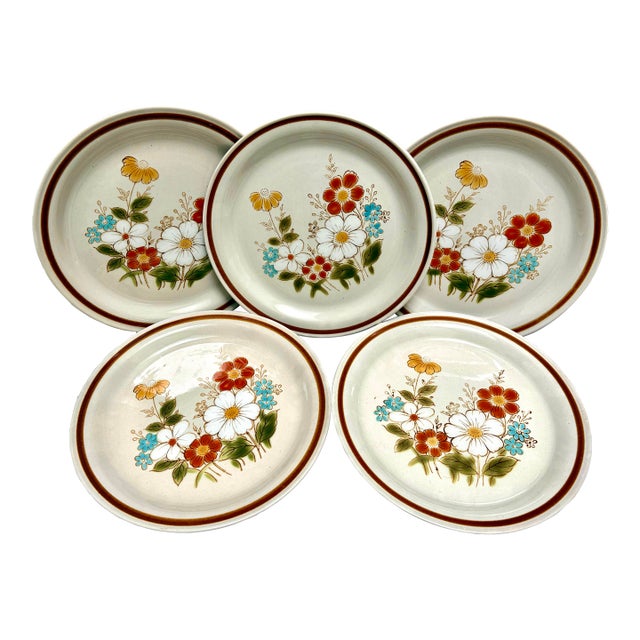 1960s Mid Century Modern Stoneware Dinner Plates, Set of Five For Sale