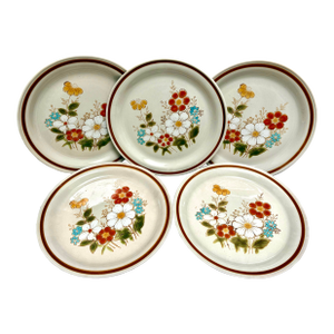 1960s Mid Century Modern Stoneware Dinner Plates, Set of Five