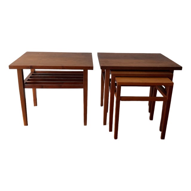 Mid 20th Century Danish Modern Set (4) Solid Teak Nesting Tables & End Table For Sale