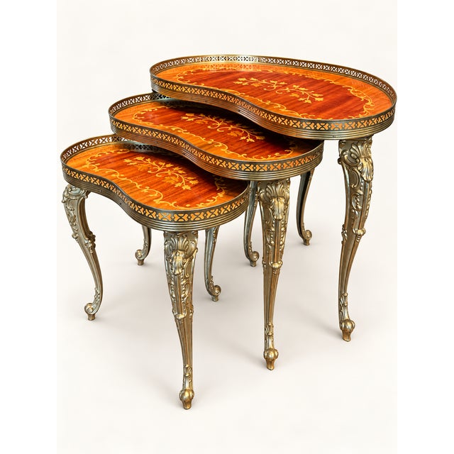 Brown Antique Side Tables, 1890s, Set of 3 For Sale - Image 8 of 8
