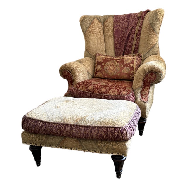 Late 20th Century Over Sized Channel Back Chair and Ottoman For Sale