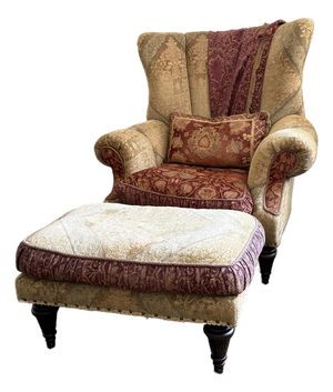 Late 20th Century Over Sized Channel Back Chair and Ottoman