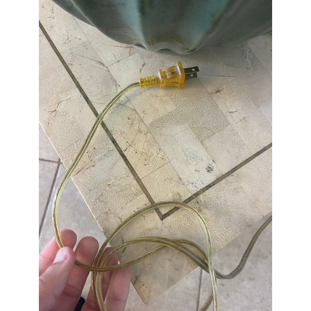 Vintage Large Mid Century Modern Ribbed Green Drip Glaze Ceramic Table Lamp For Sale - Image 9 of 11