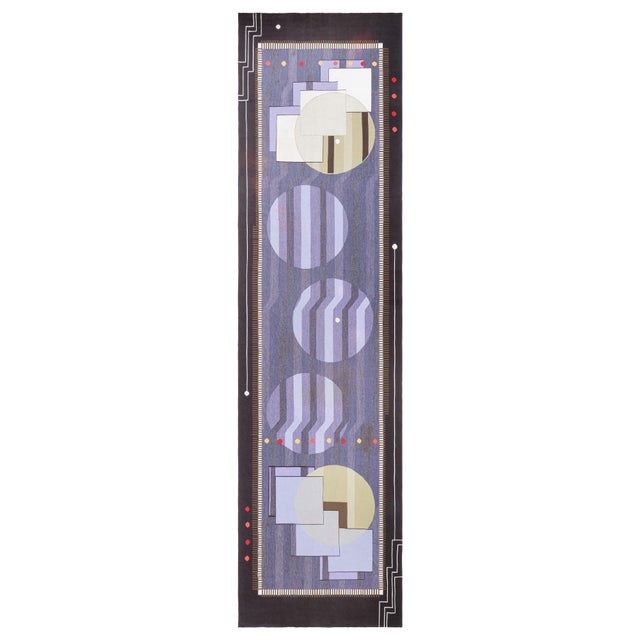 Modern Deco Flat Weave Wool Runner Inspired by Frank Lloyd Wright For Sale