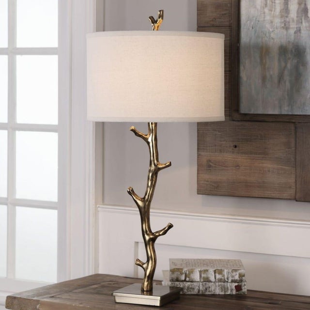 Contemporary Glam Gold Faux Bois Lamp For Sale - Image 3 of 3