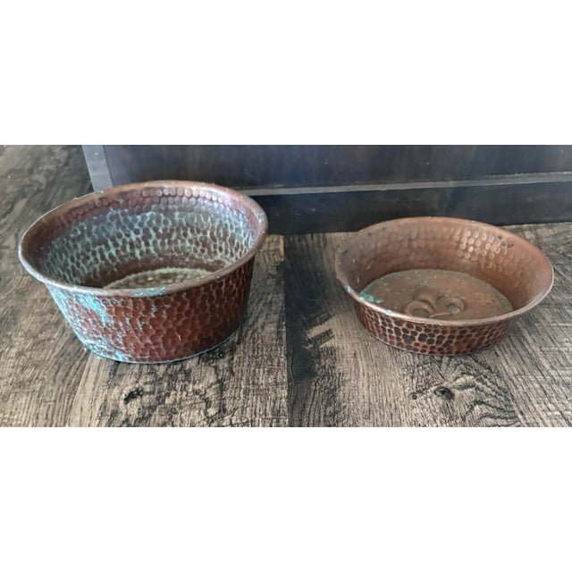 Metal Vintage Solid Copper Hammered Pet Bowls – Dog or Cat Food & Water – Set of 2 For Sale - Image 7 of 12