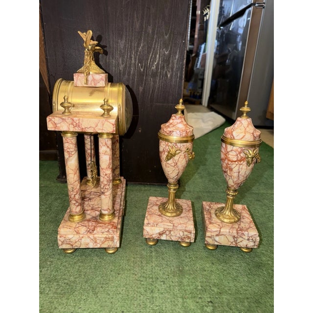 Antique French Portico Clock Garniture Set For Sale - Image 9 of 12