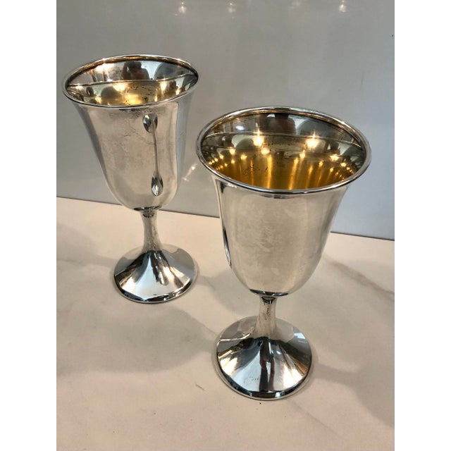 1940s 1950s Sterling Silver Goblets With Gilded Interior - A Pair For Sale - Image 5 of 9