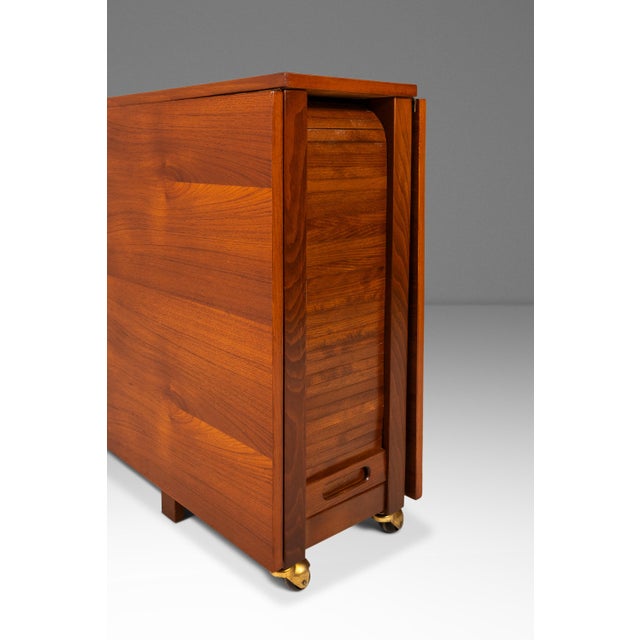 Restored Mid-Century Modern Space Saver Minimalist Hide Away Dropleaf Table W/ 4 Hidden Folding Chairs, Romania, C. 1960's For Sale - Image 10 of 18