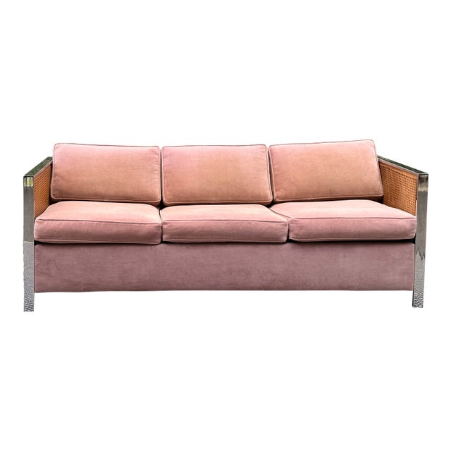 Late 1960s–1970s Chrome and Cane Sleeper Sofa For Sale