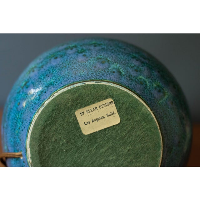 Vintage Pair of Stoneware Blue Studio Ceramic Table Lamps by Sy Allan Designs For Sale - Image 9 of 14