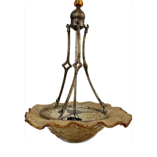 1960s Custom Italian Hand Blown Amber Glass Pendant With Brass/Bronze/Copper Finish For Sale - Image 11 of 11