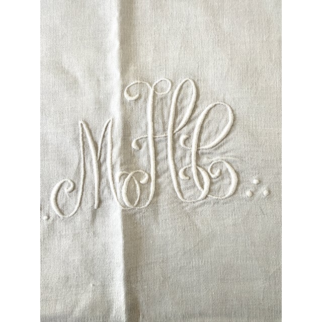 French Vintage French Linen Monogram Top Sheet/Table Cloth 105" For Sale - Image 3 of 3