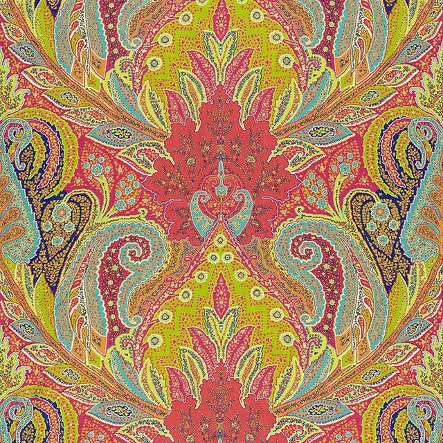 Sample- Schumacher Cambay Paisley Print Fabric in Parrot For Sale
