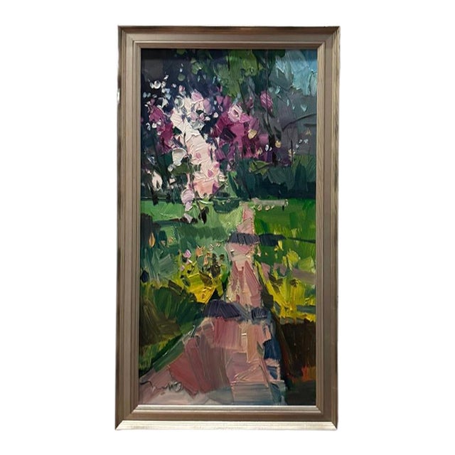 2022 Oil Post-Impressionist Jose Trujillo Original Garden Path, Framed in Plein Air For Sale