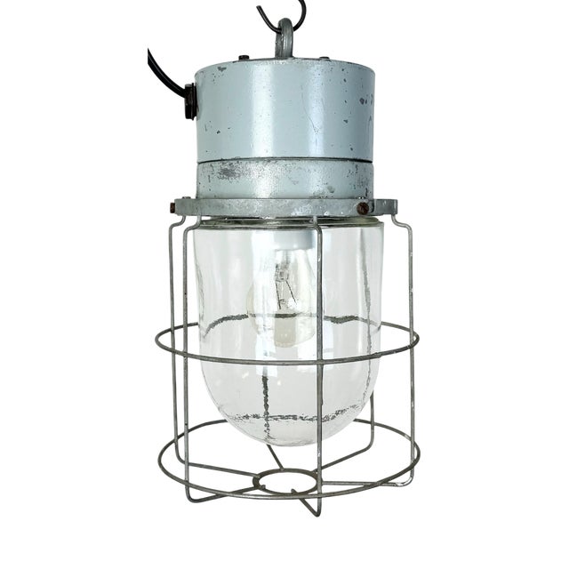 Industrial Aluminium Cage Light with Clear Glass from Elektrosvit, 1970s For Sale