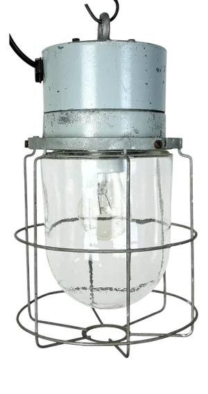 Industrial Aluminium Cage Light with Clear Glass from Elektrosvit, 1970s