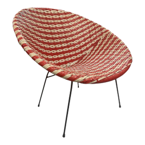1960s Mid-Century Modern Balinese Vinyl Weave Scoop Chair