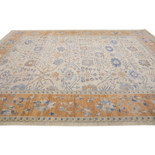 Early 21st Century Apadana's Artisan Collection Beige and Orange Handmade Designed Wool Rug For Sale - Image 5 of 7