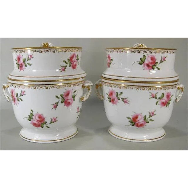 French 19th Century French Empire Locre Old Paris Porcelain Rose Vase Shape Fruit Coolers - A Pair For Sale - Image 3 of 11