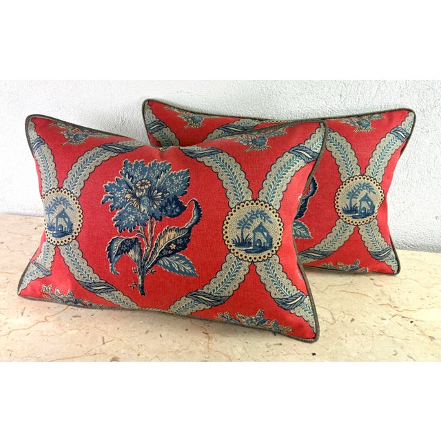 2020s Vintage Brunschwig & Fils French Country Cotton Lumbar Pillows/Pair For Sale - Image 5 of 10