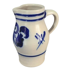 Vintage Hand Painted Cobalt Blue Salt Glazed Stoneware Pitcher