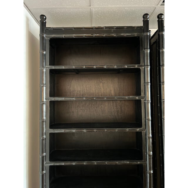 Ornamental & Decorative Materials Vintage Pair Faux Bamboo Etagere Bookcase For Sale - Image 7 of 14
