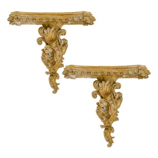 Large Scale Italian Rococo Wood Carved Wall Brackets - A Pair For Sale