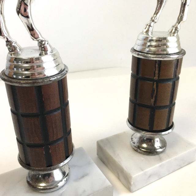 Silver Vintage Equestrian Horse Trophy Bookends Marble Base- a Pair For Sale - Image 8 of 9