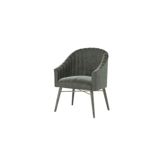 Modern Olive Velvet Dining Chair For Sale - Image 4 of 4