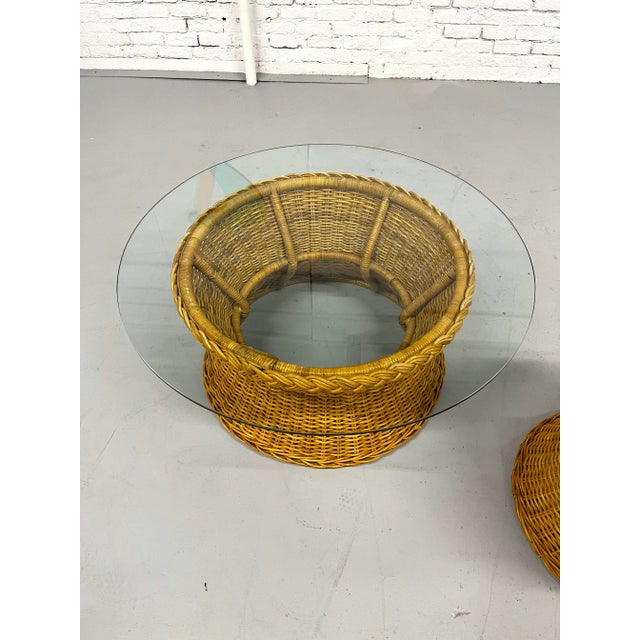1970s 1970s Rattan Coffee/Side Table Set For Sale - Image 5 of 9