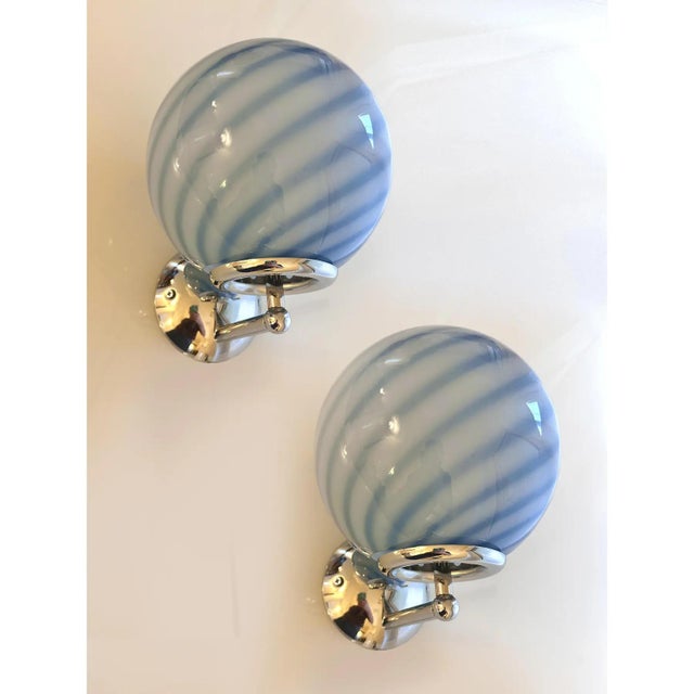 2020s Lot of 4 Contemporary Blue Swirl “Rods” Murano Glass Wall Sconces For Sale - Image 5 of 8